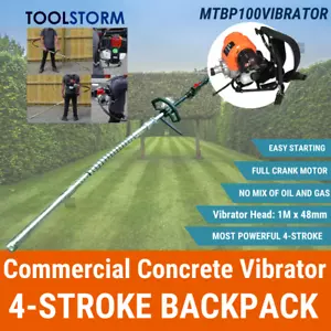 TOOLSTORM 4-STROKE BACKPACK Petrol Commercial Concrete Vibrator 48mm Hard Nose - Picture 1 of 12