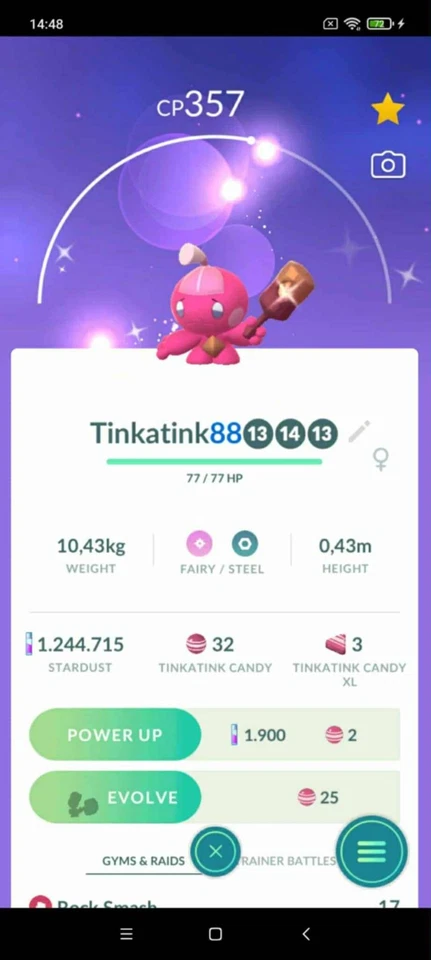 Pokémon  Go Shiny Tinkatink   | Mini P T C has 100K Dust - Image 1 of 1