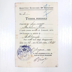Regio Esercito Italiano – Tessera Personale 24ª Divisione – 1920 - Picture 1 of 2