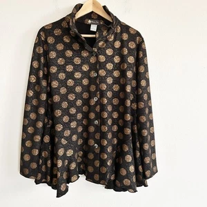 Damee Inc Jacket Womens L Black Bronze Shimmer Polka Dot Swing Button Front - Picture 1 of 11