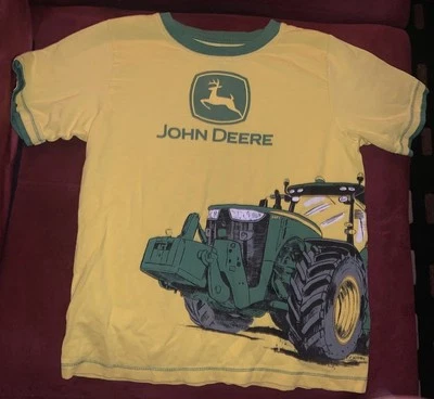 John Deere Boys Short Sleeve Yellow Green Tractor Trademark Logo Shirt Boys Sz 5 - Image 1 of 4