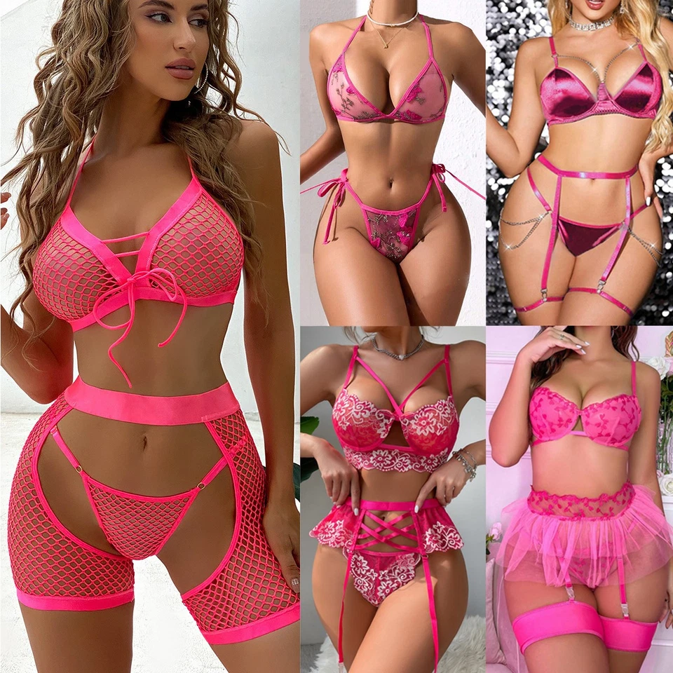 Lencería sexy para mujer Babydoll de encaje Prendas para dormir Sujetador Tanga Conjunto Ropa interior Conjunto EE. UU. Foto 1 de 4