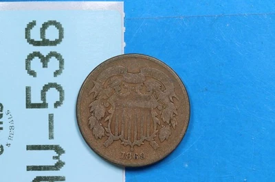 1869 2C TWO 2 CENT PEICE COPPER EARLY US TYPE COIN RW-536 - Image 1 of 2