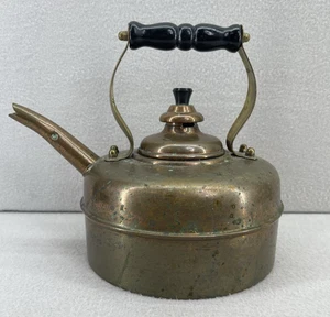 VTG Simplex Copper Kettle England Solid Brass Wood Handle Antique Tea Pot Cottag - Picture 1 of 13