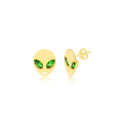 Pendientes Alien Oro Amarillo 18K con Piedra Verde para Mujer, Niña y Niño. Foto 1 de 4