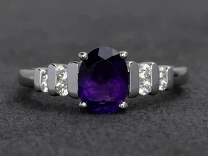 925 Sterling Silver Purple Amethyst Women Minimal Ring US Duty Free - Picture 1 of 4