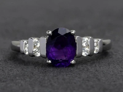 925 Sterling Silver Purple Amethyst Women Minimal Ring US Duty Free - Image 1 of 4