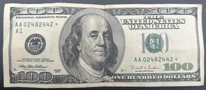 1996 $100 Star Note AA02482442* Circulated - Picture 1 of 2