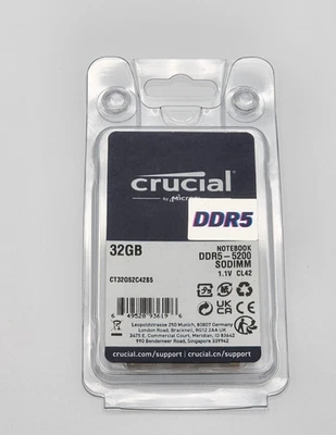 Crucial 32GB (1 x 32GB) Laptop DDR5 5200 MHz SO-DIMM Memory Module - Image 1 of 2