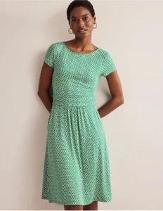 BODEN Amelie Jersey Stretch Floral A-Line Dress Meadow Green/Daisy Bud size 8P - Picture 1 of 11