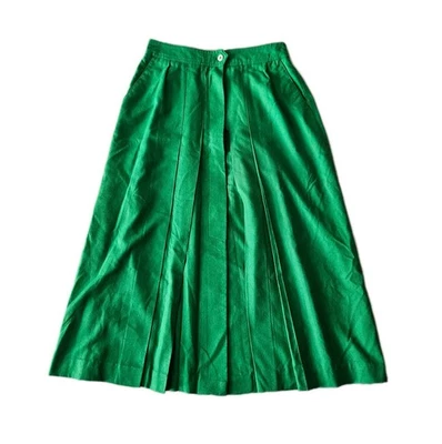 Falda Midi De Colección Liz Claiborne Kelly Verde Plisada Botón Oculto Seda 12 Foto 1 de 4