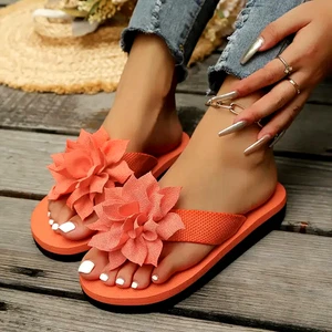 Women's Summer Floral Flip-Flops -Sandals size US shoes size 8  orange - Picture 1 of 1