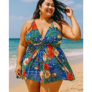 Badeanzüge für alle tropischen Blumen Tankini Einteiler Badekleid Gr. 22 Plus  - Bild 1 von 9