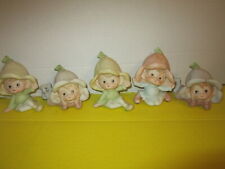 HOMCO Pixie Elf Ceramic Figurines Tulip Hats Nature Pastels Vintage Lot 5