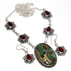 Copper Ruby Zoisite Garnet 925 Silver Plated Necklace Earrings Set 20|1.5" GW