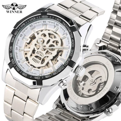WINNER Mens Automatic Mechanical Watch Skeleton Skull Steampunk Wrist Watches - Image 1 of 4