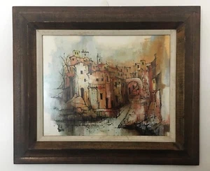 Vtg Ink and Watercolor Painting Greek Street Illustration Framed Artist Signed - Picture 1 of 5