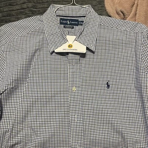 Camisa Polo Ralph Lauren Para Hombres XL Azul Cuadros Guinga Acabado Arrugado Abotonada - Imagen 1 de 7