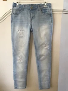 Cherokee Girls Super Skinny Lt Blue Denim Cropped Patched Jeans Pants Sz 14 VGUC - Picture 1 of 3