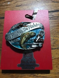 LQQK, Big Cabin "I'd Rather Be Fishing" Enamel Belt Buckle NOS USA - Picture 1 of 5