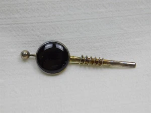 Vintage Modernist Lynn A Sterling Silver with Onyx Brooch Pin 3.25" - Picture 1 of 12