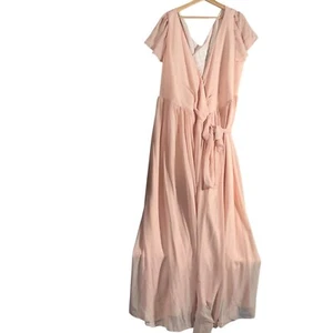 Revelry Maxikleid Damen Gr. 3X rosa V-Ausschnitt Gürtel geteilter Saum Plissee Pullover - Bild 1 von 4