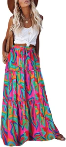 Womens Casual High Waist Tie Paisley Print Long Maxi Skirt with Pockets - Picture 1 of 11