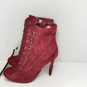 Anne Michelle Dominant Suede Stiletto Ankle Booties 6.5M Wine Burgundy Red EUC - Picture 1 of 9