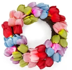 Lighten wreath tulips summer spring fall CLEARANCE Batteries$30 Martha Stewart - Picture 1 of 5