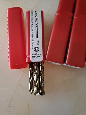 Cleveland 4.50mm Cobalt Drills Box of 5 No. New Drills Xt34 Hscob bronz