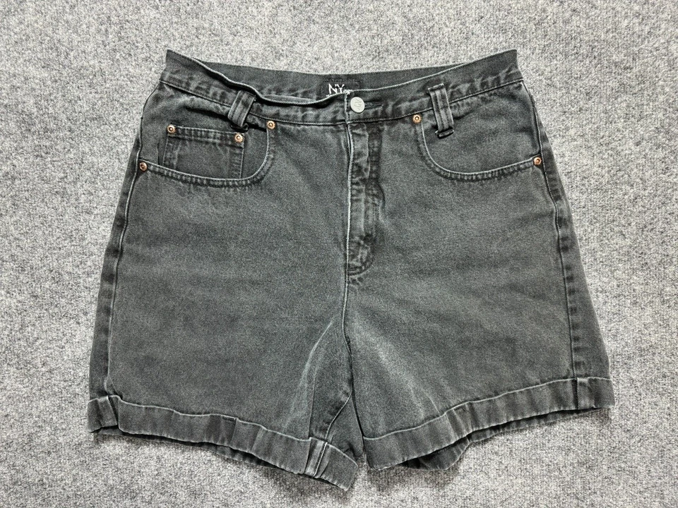 Vintage New York & Company Denim Jean Shorts Cuffed Women's Size 12 Black Faded - Image 1 of 4