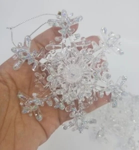Vintage Snow Flake With Glitter 4.75" Christmas decoration ornament Set of 2 - Picture 1 of 5