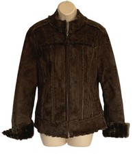 Calvin Klein Jacket Women's Large Brown Faux Fur Suede Full Zip