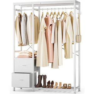 Clothes Rack Heavy Duty Garment Industrial Clothing with Shelves Drawers White - Picture 1 of 9