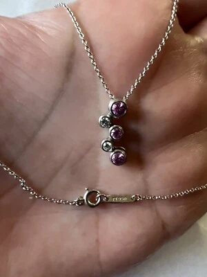 Ожерелье Tiffany & Co с бриллиантами и розовыми сапфирами 0,56 карата платиновые пузырьки бывшее в употреблении - Изображение 1 из 4