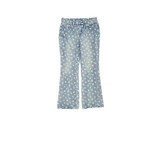 Old Navy High Rise Flare Adjustable Waist Girls Size 18 Flowers Blue Denim Jeans - Picture 1 of 6