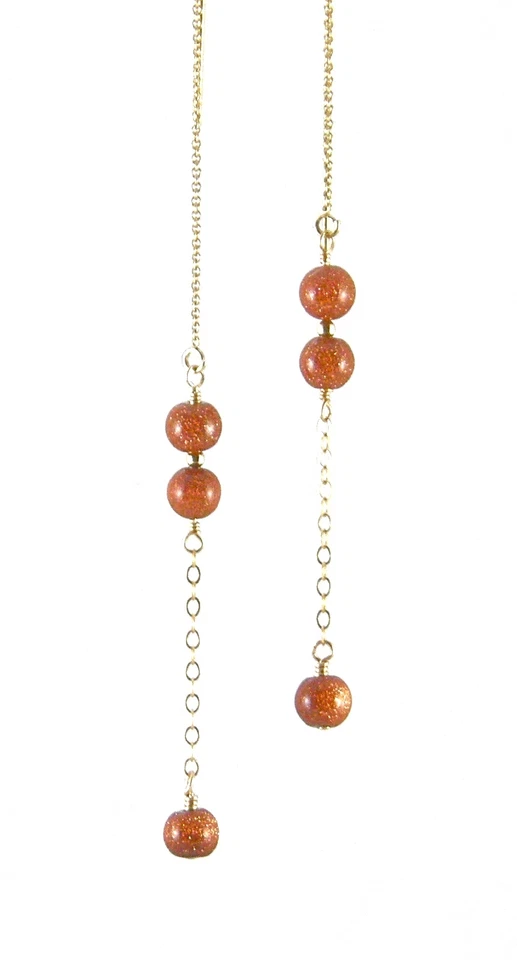 *IAJ* Roscas de oreja genuinas GOLDSTONE LARGAS LINEALES COLGANTES LLENAS DE ORO 14k Foto 1 de 1