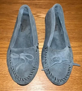 Minnetonka Moccasins DUSTY BLUE 409 Kilty Fringe Ballet Flat Size 9.5 - Picture 1 of 3
