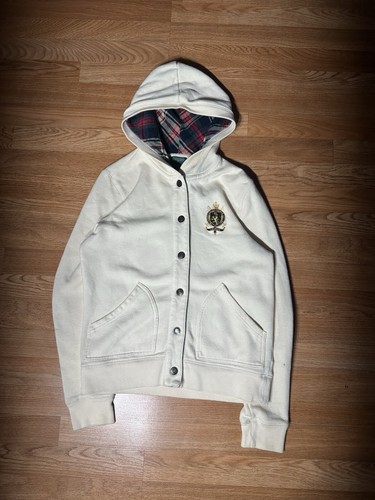 OFF WHITE Felpa con cappuccio Y2K Ralph Lauren Jeans Company con bottoni donna XS retrò bella