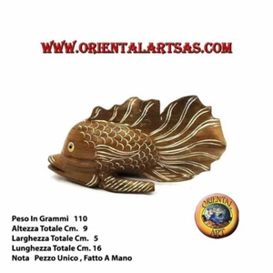 Wellenfisch Skulptur handgraviert und bemalt aus natürlichem Teakholz, - Bild 1 von 10