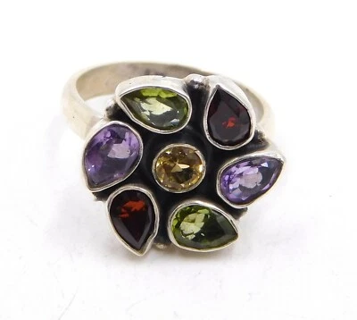 5.10 GM 925 Sterlingsilber Natürlich Multi Schnitt Edelstein Fein Ring 6.5 " US - Bild 1 von 4