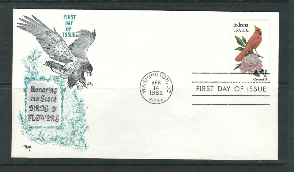US SC # 1966 State Birds And Flowers ( Indiana ) FDC.  Marg Cachet .  - Image 1 of 1