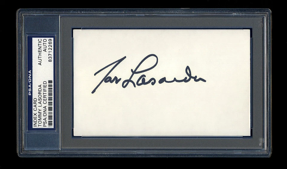 TOMMY LASORDA SIGNED INDEX CARD PSA/DNA SLABBED AUTOGRAPHED HOF DODGERS - Image 1 of 1