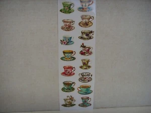 Lot 15 Large Stickers Teacups and Saucers Tea Party Crafts Scrapbook 11" Sheet - Picture 1 of 2