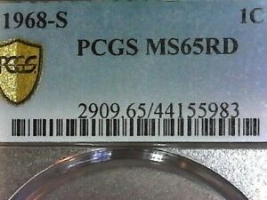  UNITED STATES--1968 "S"  PCGS MS65RD MEMORIAL CENT KM#201 