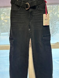 Girls Size 8 Black Justice Denim Pants Cargo W Belt Nwt - Picture 1 of 7