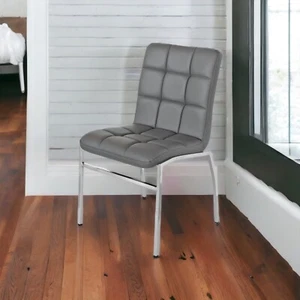 Grey Faux Leather Coco Modern Chrome Frame Dining Chair - Picture 1 of 7