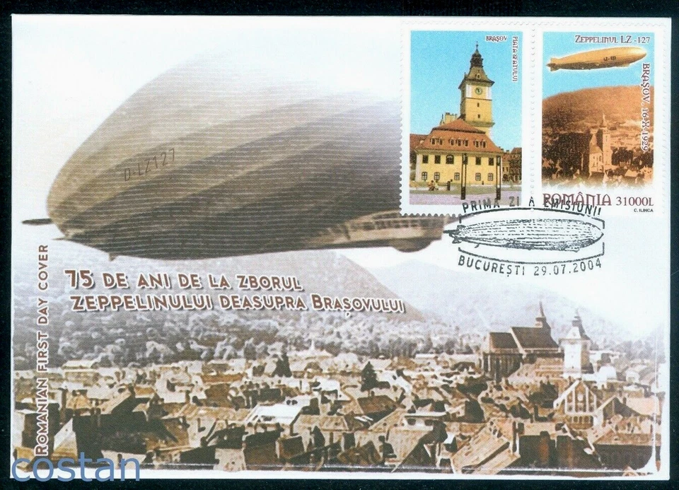 2004 Zeppelin,Airship LZ 127,Black Church,Brasov,Kronstadt,Romania,5849,TAB1/FDC - Image 1 of 1