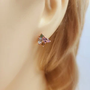 Amethyst Peridot Studs, Topaz, Citrine, Semi Precious, Rose Gold Plated - Picture 1 of 5