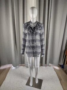 Banana Republic Bluse Rüschen vorne transparent Langarm blau weiß gestreift Größe S - Bild 1 von 12